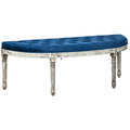 Homcom Vintage Semi Circle End Of Bed Bench, Upholstered Bedroom Entryway Bench With Tufted Velvet Touch Fabric With Rubberwood Legs, Blue Blue Polyester