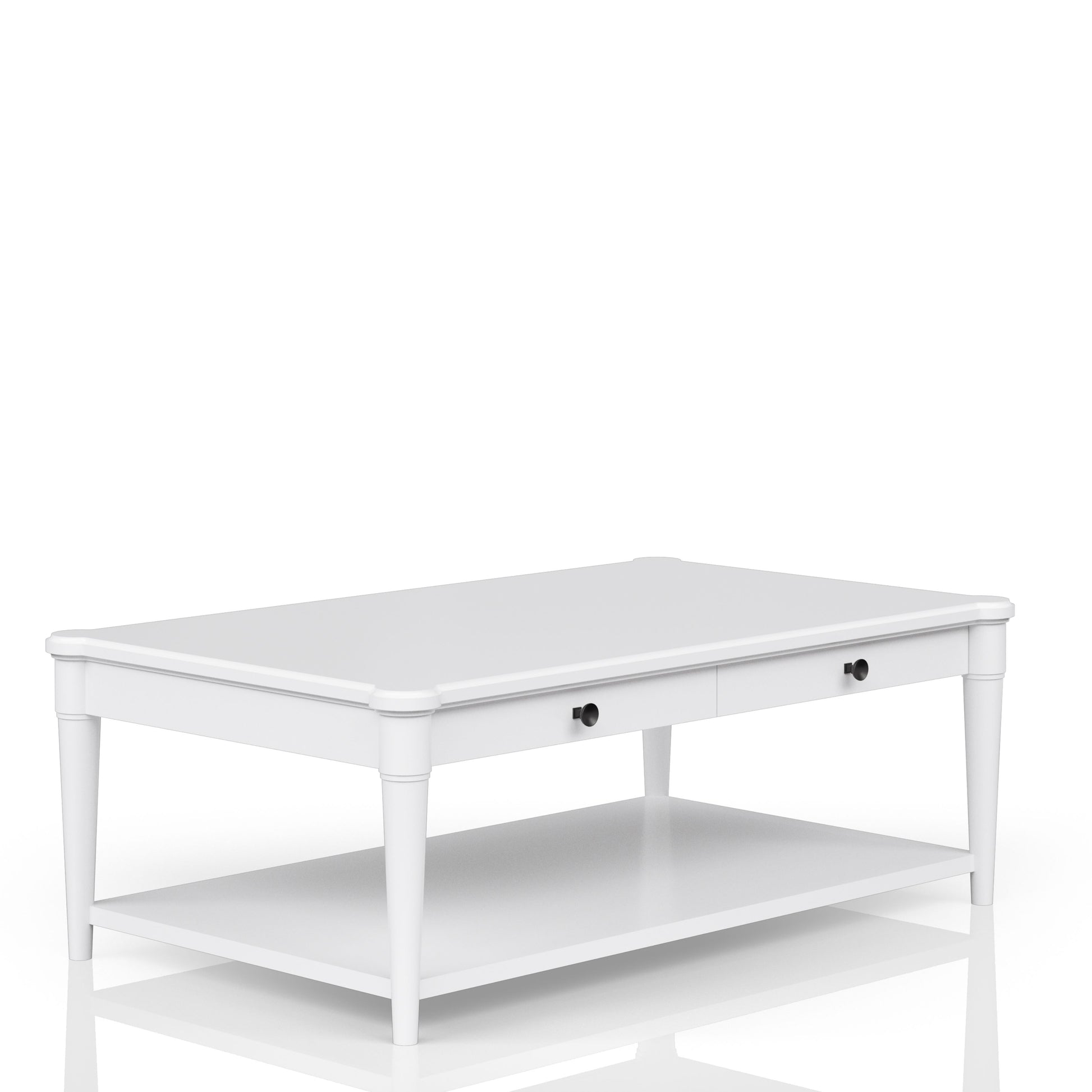 White Finished Cocktail Table With Two Storage Drawers And Casters White Solid Wood Mdf