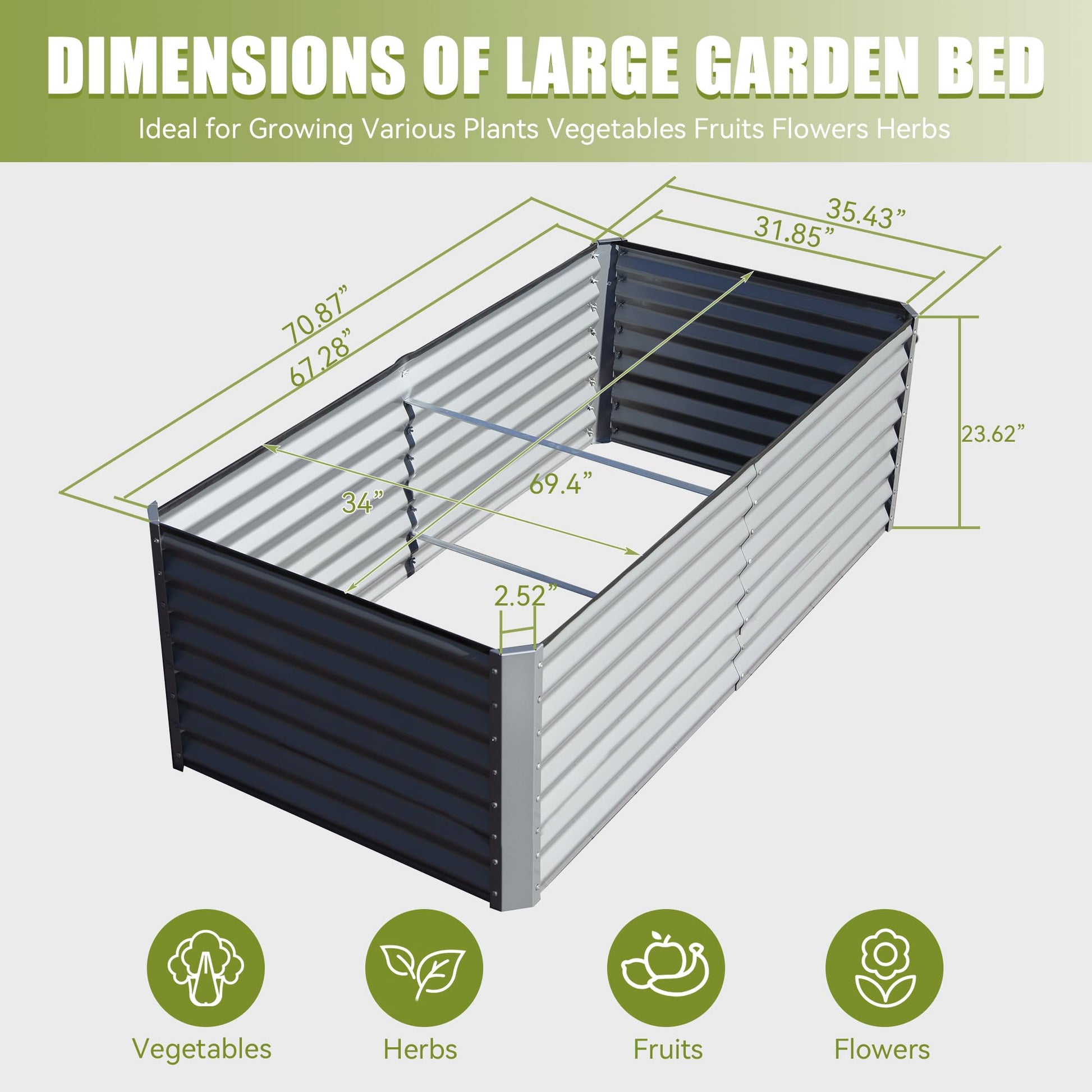 6X3X2Ft Galvanized Raised Garden Bed, Outdoor Planter Garden Boxes Large Metal Planter Box For Gardening Vegetables Fruits Flowers, Silver Silver Garden & Outdoor Steel