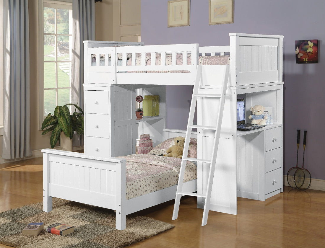 White Twin Loft Bed With Desk And Chest White Bedroom Particle Board Mdf