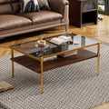 Rectangle Coffee Table With Gray Tempered Glass Top And Golden Legs, Modern Table For Living Room Gray Tempered Glass