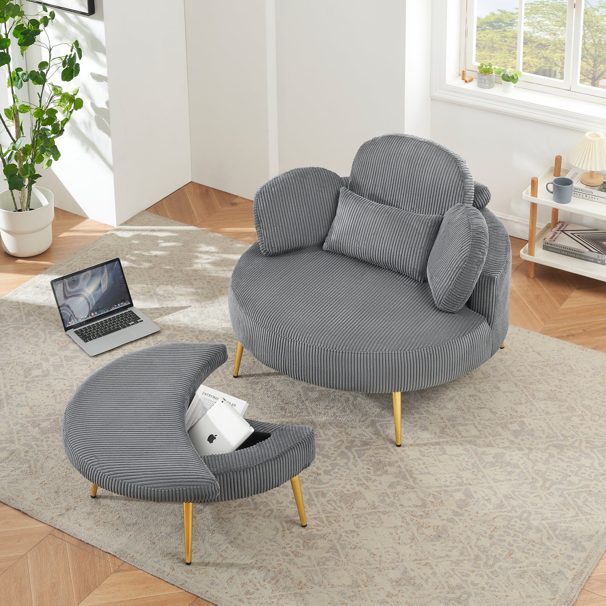 3206Gray Comfortable Seating Suitable For Small Apartment Bedroom Space Gray Corduroy 1 Seat