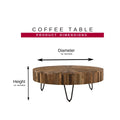 42 In. Round Handcrafted Reclaimed Wood Coffee Table, Modern Living Room Sofa Table With Metal Legs, Brown Black Black Brown Brown Primary Living Space Modern Coffee & End Tables Round Wood Metal