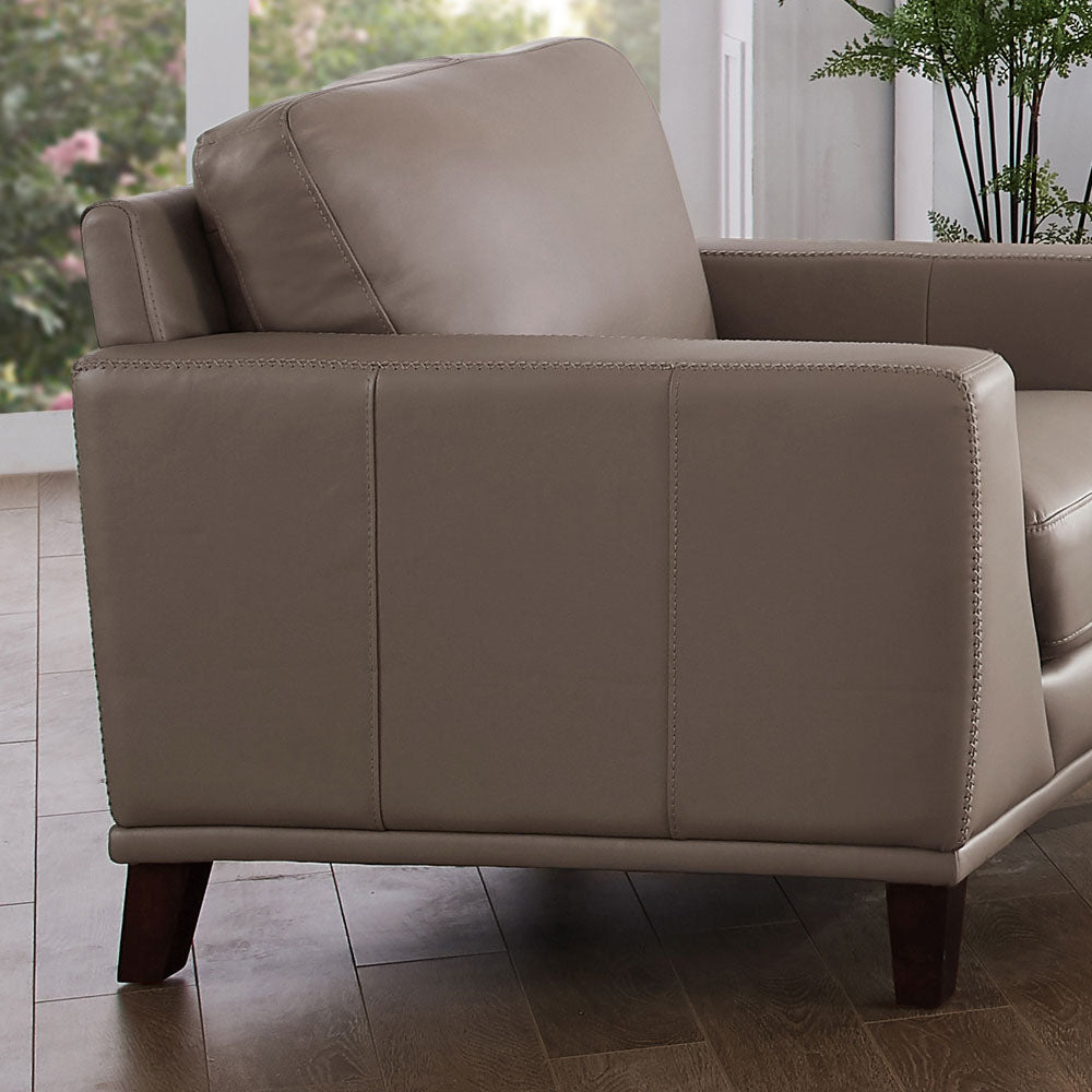 Soma Leather Chair Taupe Primary Living Space Mid Century Modern Eucalyptus Down Filling Genuine Leather