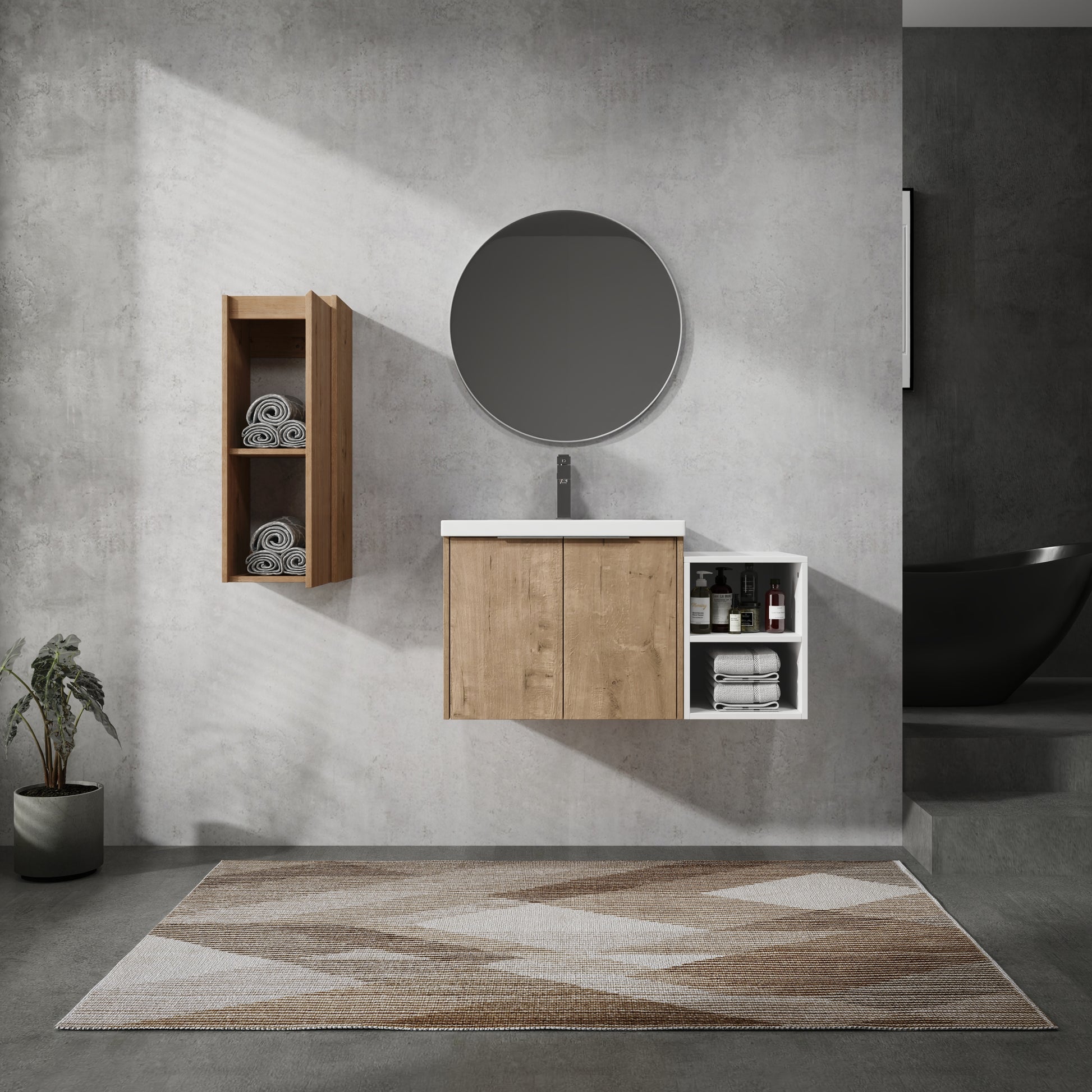 36" Wall Mounted Bathroom Vanity With Sink And Side Cabinet, Soft Close Doors,00112Imo 0624Imo 0612Gwh Combination Cabinet Kd Packing Imitative Oak Bathroom Modern Plywood Plywood