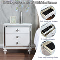 Contemporary Nightstands With Mirror Frame Accents, Bedside Table With Two Drawers And One Hidden Drawer, End Table With Crystal Pull For Living Room,Bedroom, White White 3 Drawers Solid Wood Mdf