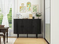 3 Door Buffet Cabinet,Large Storage Accent Cabniet With 3 Door,Sideboard Cabniet For Living Room, Entryway, Hallway, Office Kitchen And Dining Room Black Sliding Doors Modern Mdf