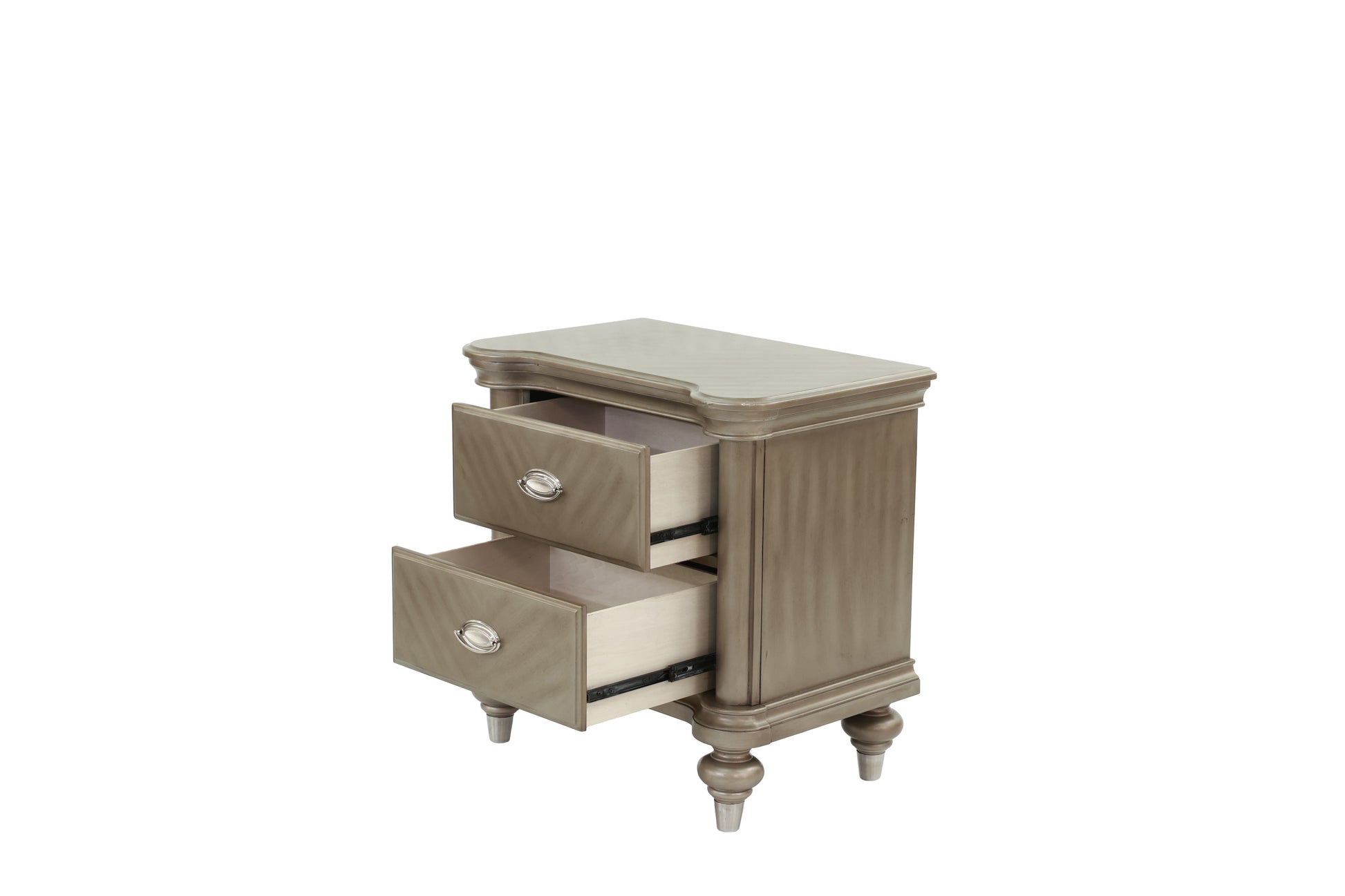 Luxury Classic Antique Silver Champagne Finish 1Pc Nightstand Storage Space Bedside Table Bedroom Furniture Antique Silver 2 Drawers Bedroom Bedside Cabinet