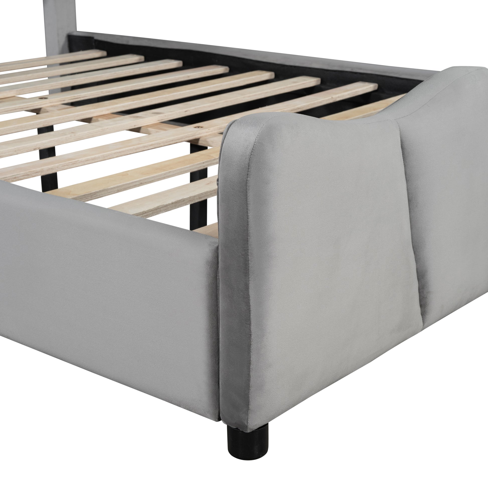 Full Size Upholstered Platform Bed Velvet Upholstered Bed, Gray Full Gray Velvet