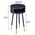 Black And Natural Round 1 Shelf End Table Black Natural Primary Living Space Contemporary Rubberwood Shelves Round Wood Metal