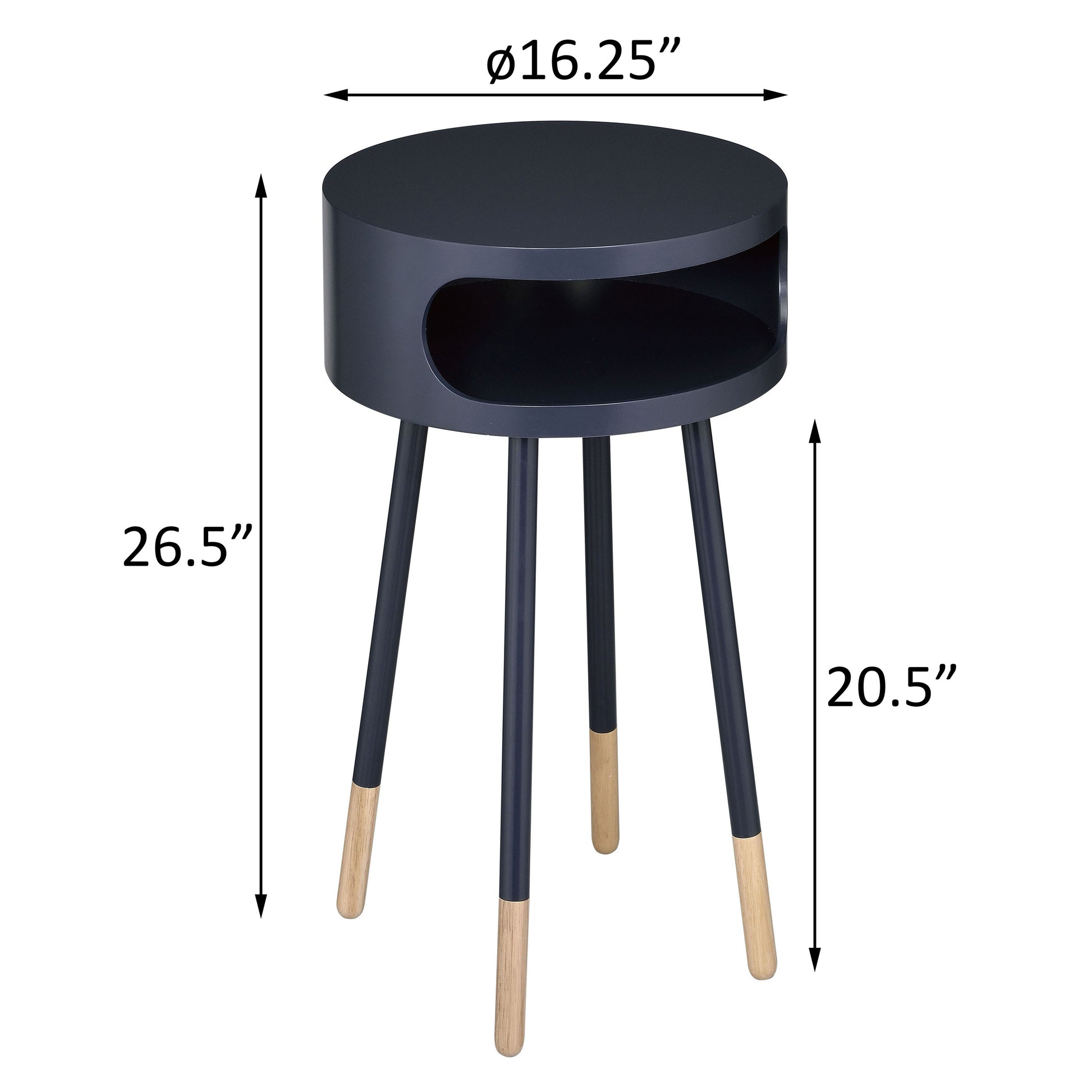 Black And Natural Round 1 Shelf End Table Black Natural Primary Living Space Contemporary Rubberwood Shelves Round Wood Metal