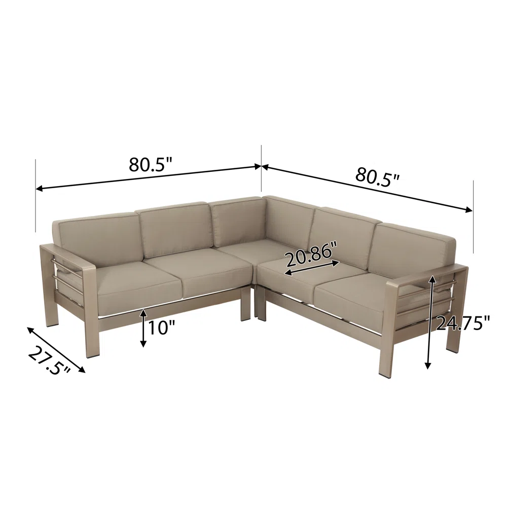 Cape Coral Outdoor Aluminum Sectional Sofa Set Khaki Aluminium