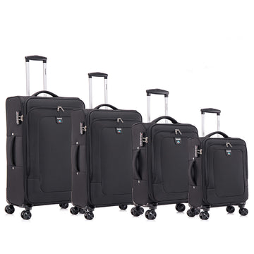 Four Piece Fabric Luggage Set, Expandable Suitcase For Travel, School And Business Trip 20 24 28 32In Black Fabric