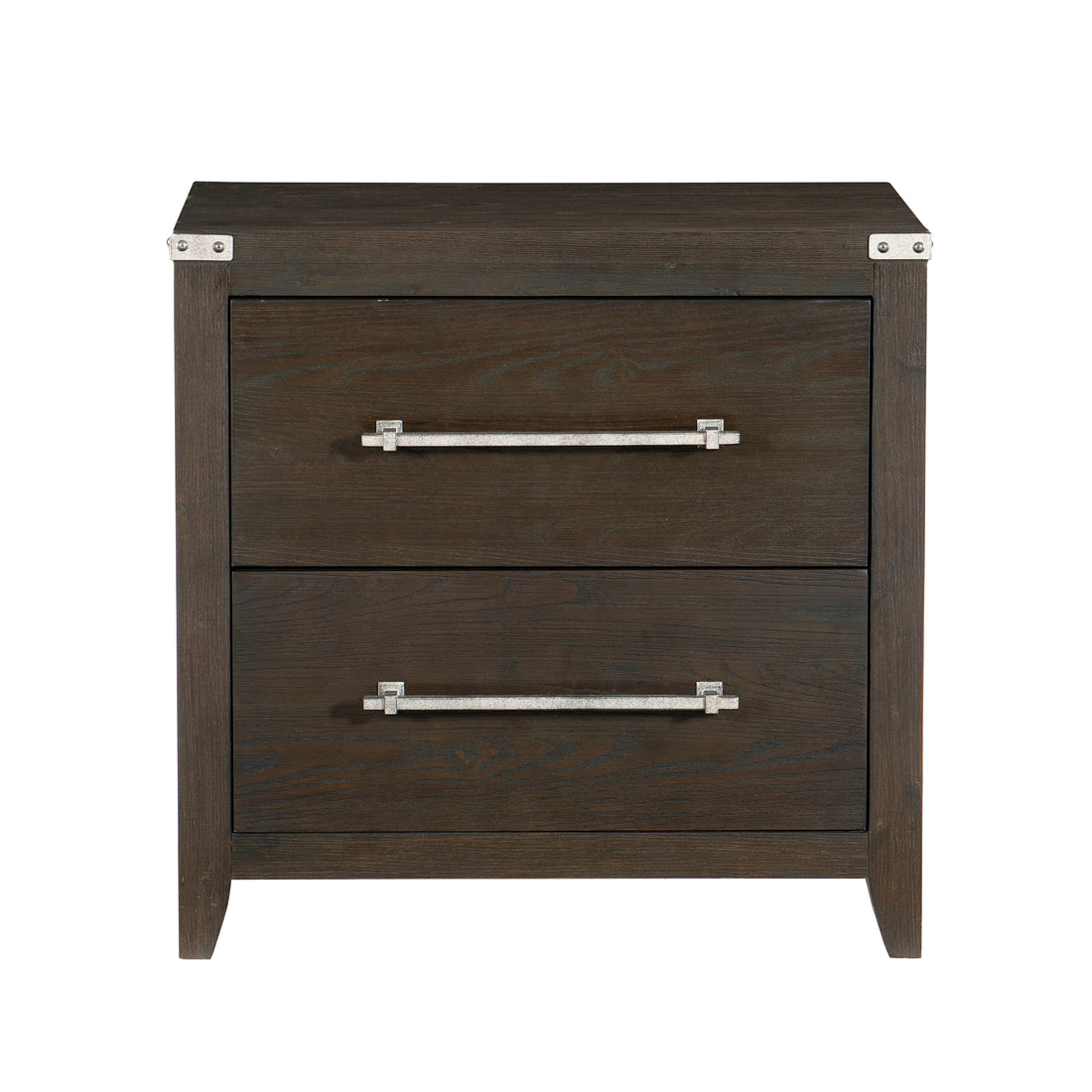 Dark Brown Finish 1Pc 2 Drawers Nightstand Mottled Silver Tone Bar Pulls Modern Transitional Bedroom Furniture Dark Brown 2 Drawers Bedroom Modern,Transitional Engineered Wood,Wood