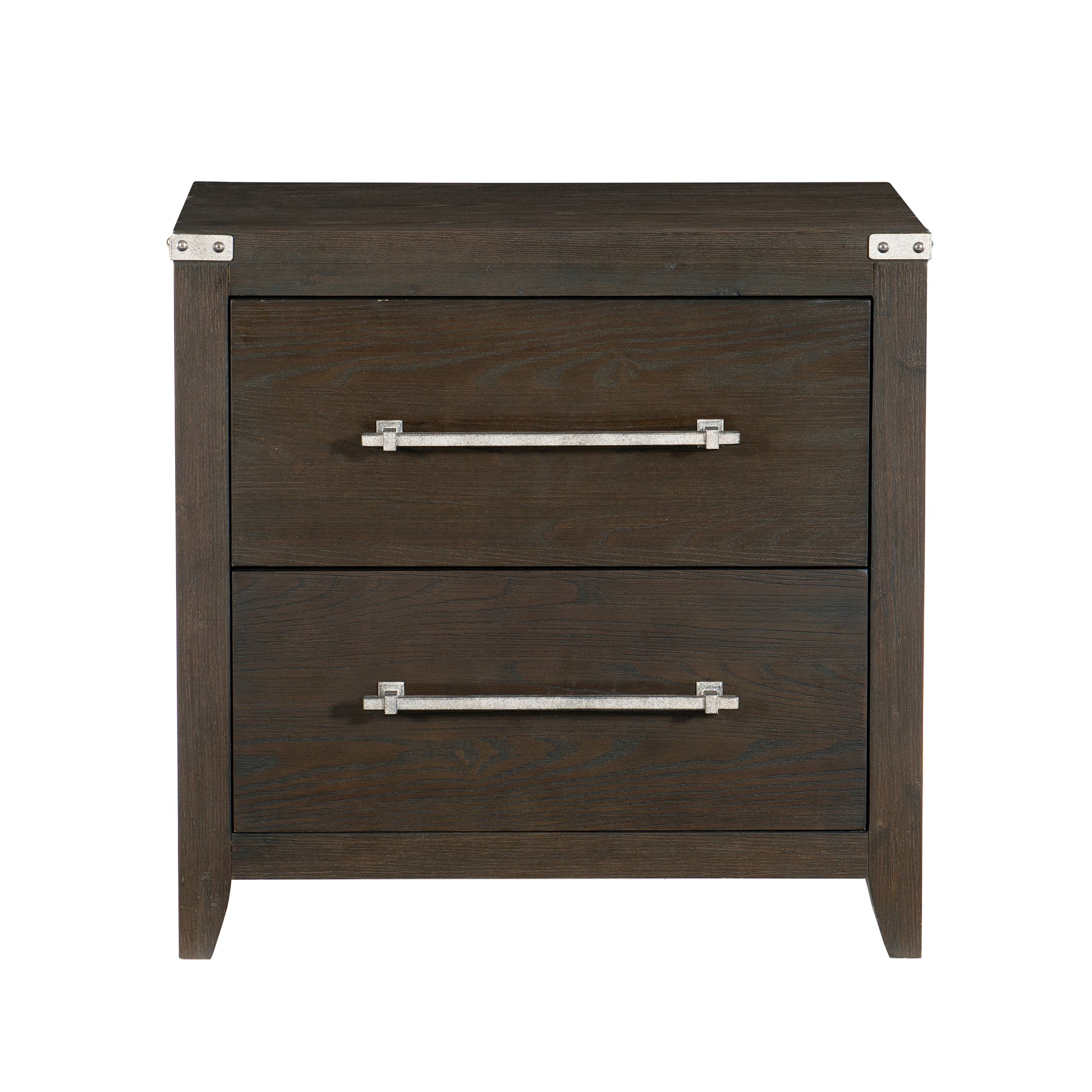 Dark Brown Finish 1Pc 2 Drawers Nightstand Mottled Silver Tone Bar Pulls Modern Transitional Bedroom Furniture Dark Brown 2 Drawers Bedroom Modern,Transitional Engineered Wood,Wood