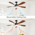 52 Inch Indoor Ceiling Fan With 3 Color Dimmable 5 Abs Blades Remote Control Reversible Dc Motor Black With Led Light Black Abs