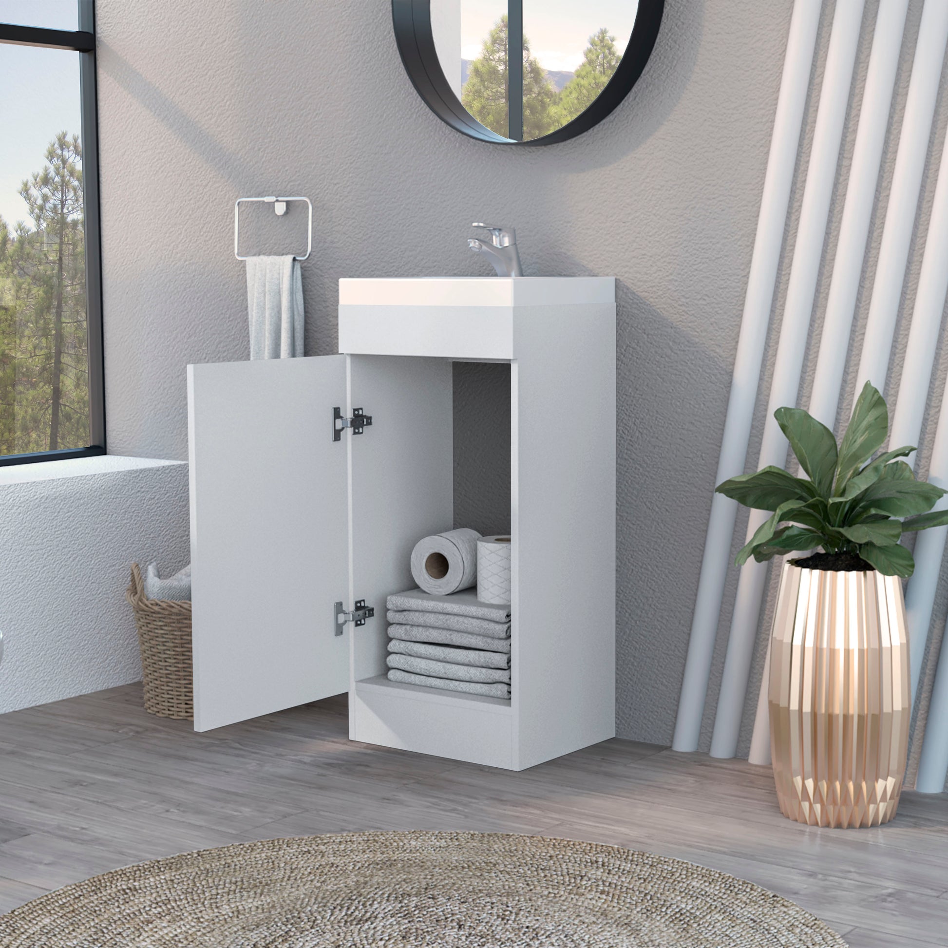 Madrid Bathroom Vanity In Melamine With 1 Door White 1 1 32 To 35 In Bathroom Freestanding Contemporary 10 15 Inches Particle Board Melamine