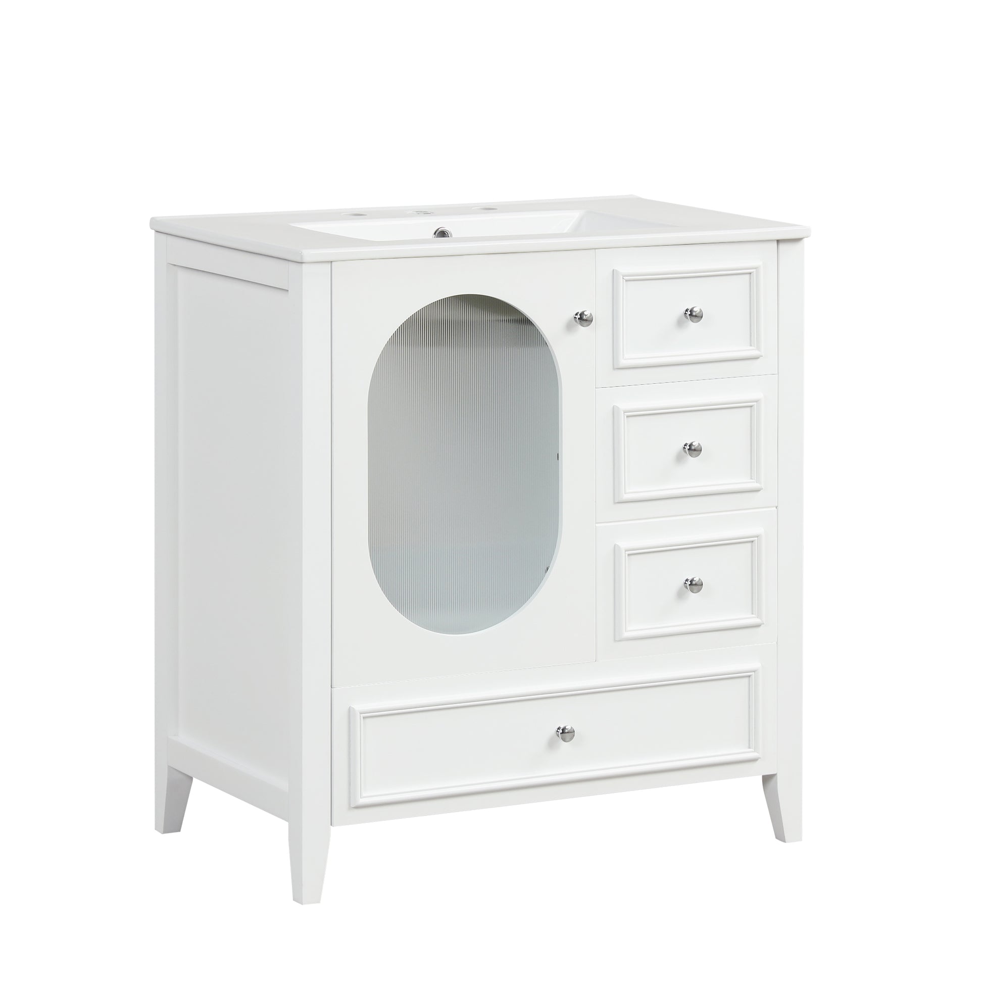 30" Bathroom Vanity With Sink, Bathroom Vanity Cabinet With Three Drawers And Door, Solid Wood And Mdf, White White Solid Wood Mdf