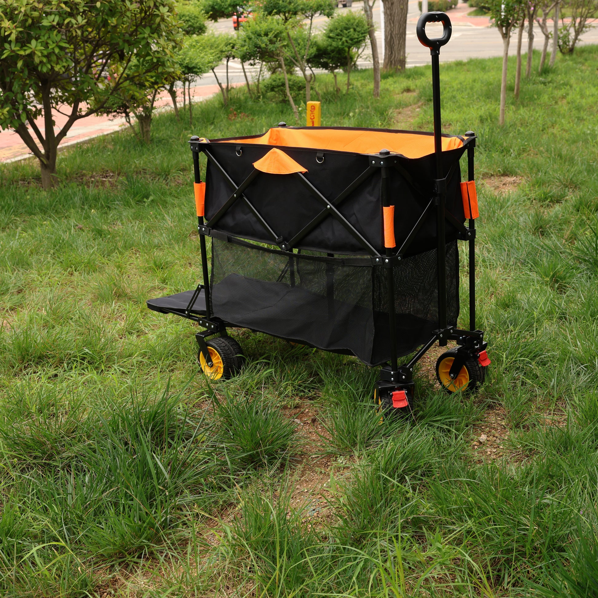 Big Large Capacity Folding Cart Extra Long Extender Wagon Cart Folding Wagon Garden Shopping Beach Cart Black Orange Black Garden & Outdoor Iron,Oxford Fabric