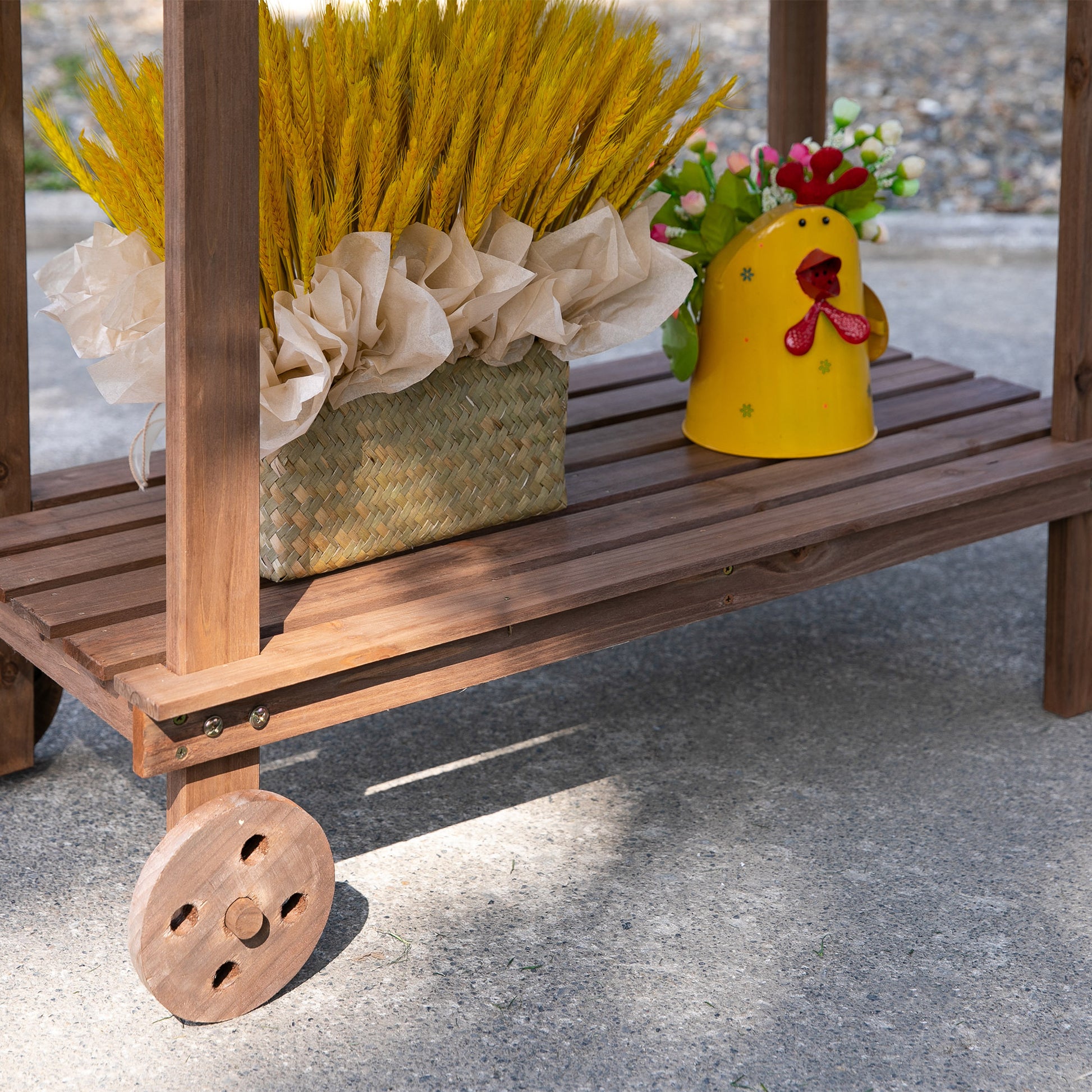 Outsunny 36'' Wooden Potting Bench Work Table With 2 Removable Wheels, Sink, Drawer & Large Storage Spaces, Brown Brown Wood