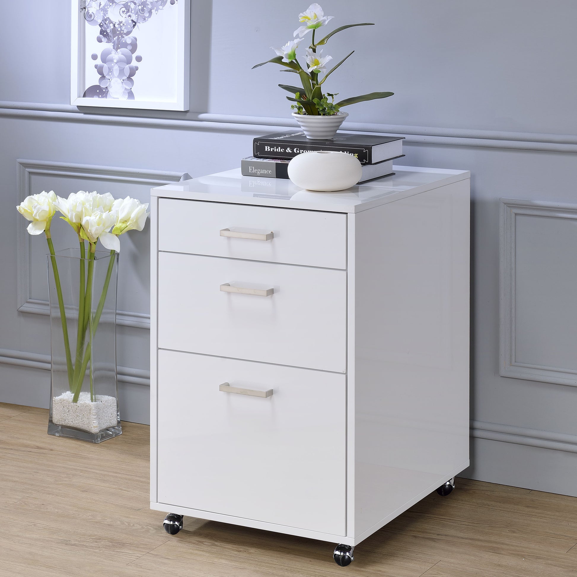 White High Gloss File Cabinet With 3 Drawers Filing Cabinets 3 4 Drawers White Office Drawers Included Contemporary Wood Plastic