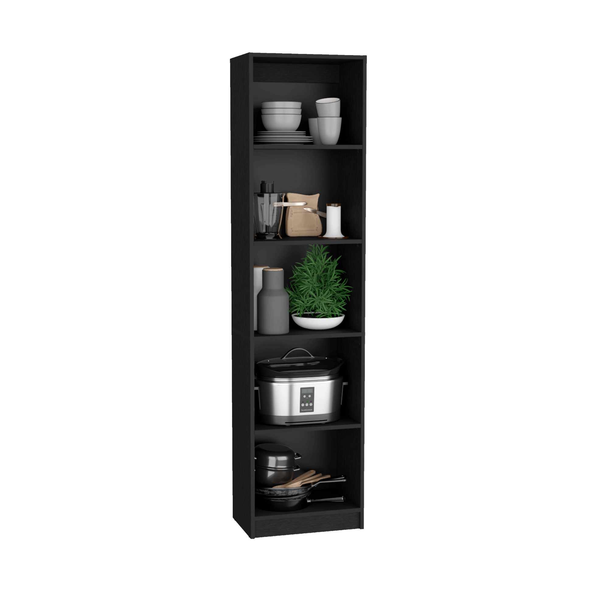 Dupree 4 Piece Home Bookcase Set, 91" Wide With 17 Shelves And A Double Door Cabinetliving Room Set Black 5 Or More Shelves Black Office Open Storage Space Modern Particle Board