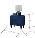 Navy Blue Color Velvet Gorgeous 1Pc Nightstand Bedside Table 2X Drawers Bedroom Furniture Sleek Design Tempered Legs Navy Blue 2 Drawers Bedroom Bedside Cabinet Classic,Contemporary,Glam,Modern Storage Velvet