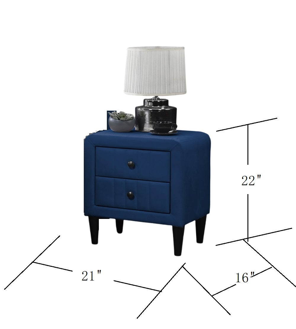 Navy Blue Color Velvet Gorgeous 1Pc Nightstand Bedside Table 2X Drawers Bedroom Furniture Sleek Design Tempered Legs Navy Blue 2 Drawers Bedroom Bedside Cabinet Classic,Contemporary,Glam,Modern Storage Velvet