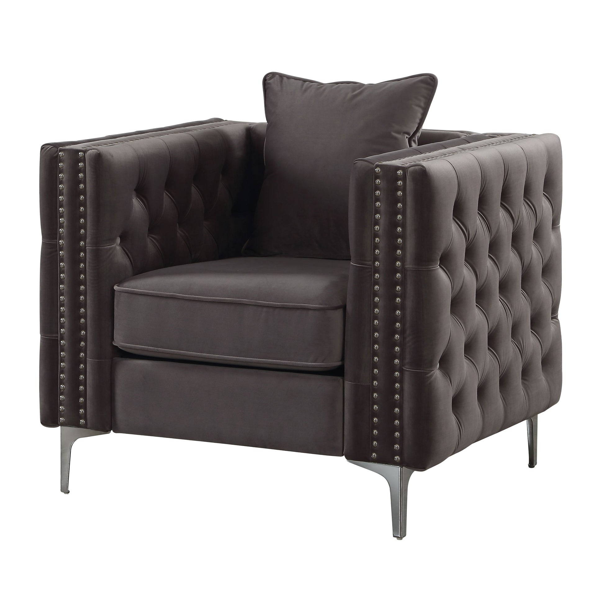 Dark Grey Tufted Pillow Back Accent Chair Dark Gray Primary Living Space Velvet