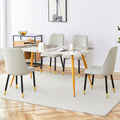 Modern Minimalist Dining Table. White Imitation Marble Pattern Sintered Stone Desktop With Golden Metal Legs.62.2