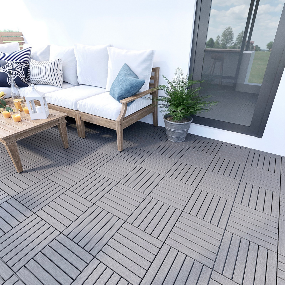 30 Pcs Interlocking Deck Tiles Striped Pattern, 12" X 12" Square Light Gray Acacia Hardwood Outdoor Flooring For Patio, Bancony, Pool Side,.. Light Gray Bathroom American Design,American Traditional Acacia Wood