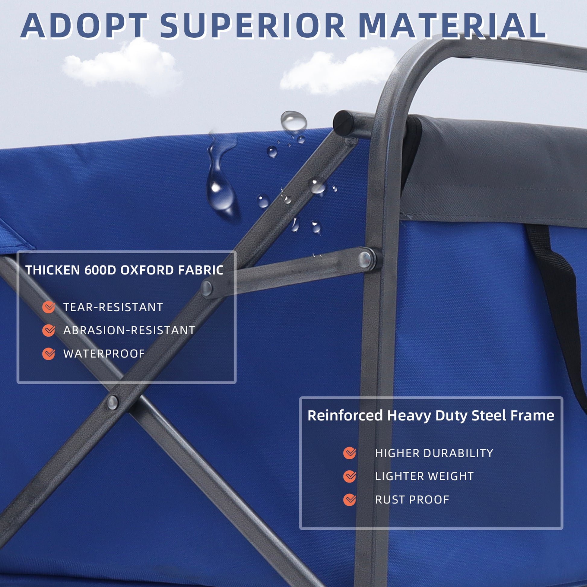 Outdoor Garden Multipurpose Micro Collapsible Beach Trolley Cart Camping Folding Wagon Blue Grey Garden & Outdoor Oxford Fabric Steel