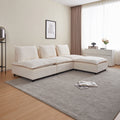 Modern Armless L Shaped Sectional Sofa Couch With Ottoman Modular Design, Durable Construction, Easy Care Upholstery For Living Room, Apartment, Office, Small Space Beige Foam Chenille 4 Seat