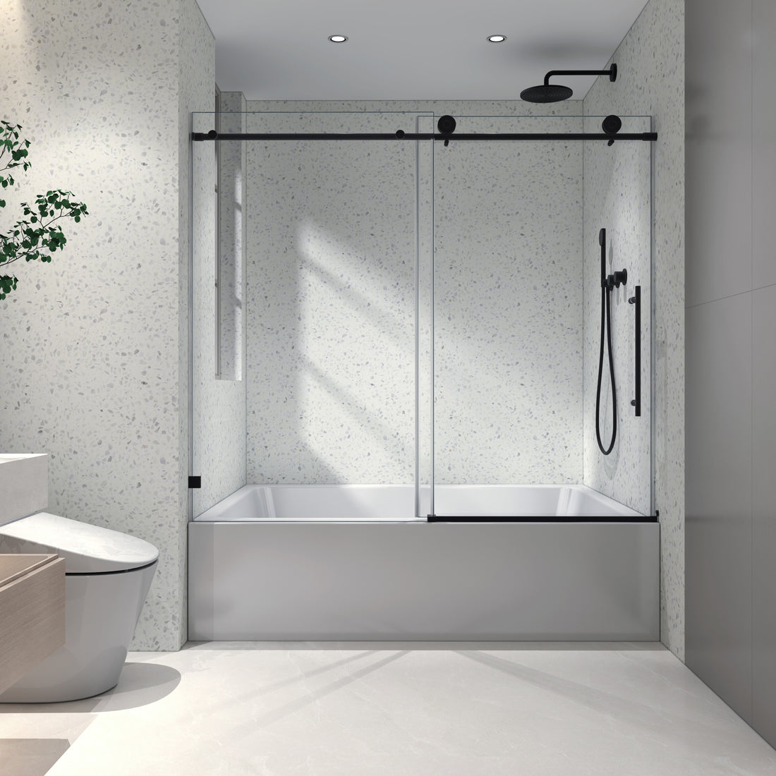 6076 Chrome Frameless One Fixed And One Shifted Shower Door, 70Mm 304 Stainless Steel Large Pulleys With Adjustable Soft Closing Function,With Nano Easy Cleaning And Stick Explosion Proof Menbrance Chrome Bathroom American Design,Minimalist Glass Metal