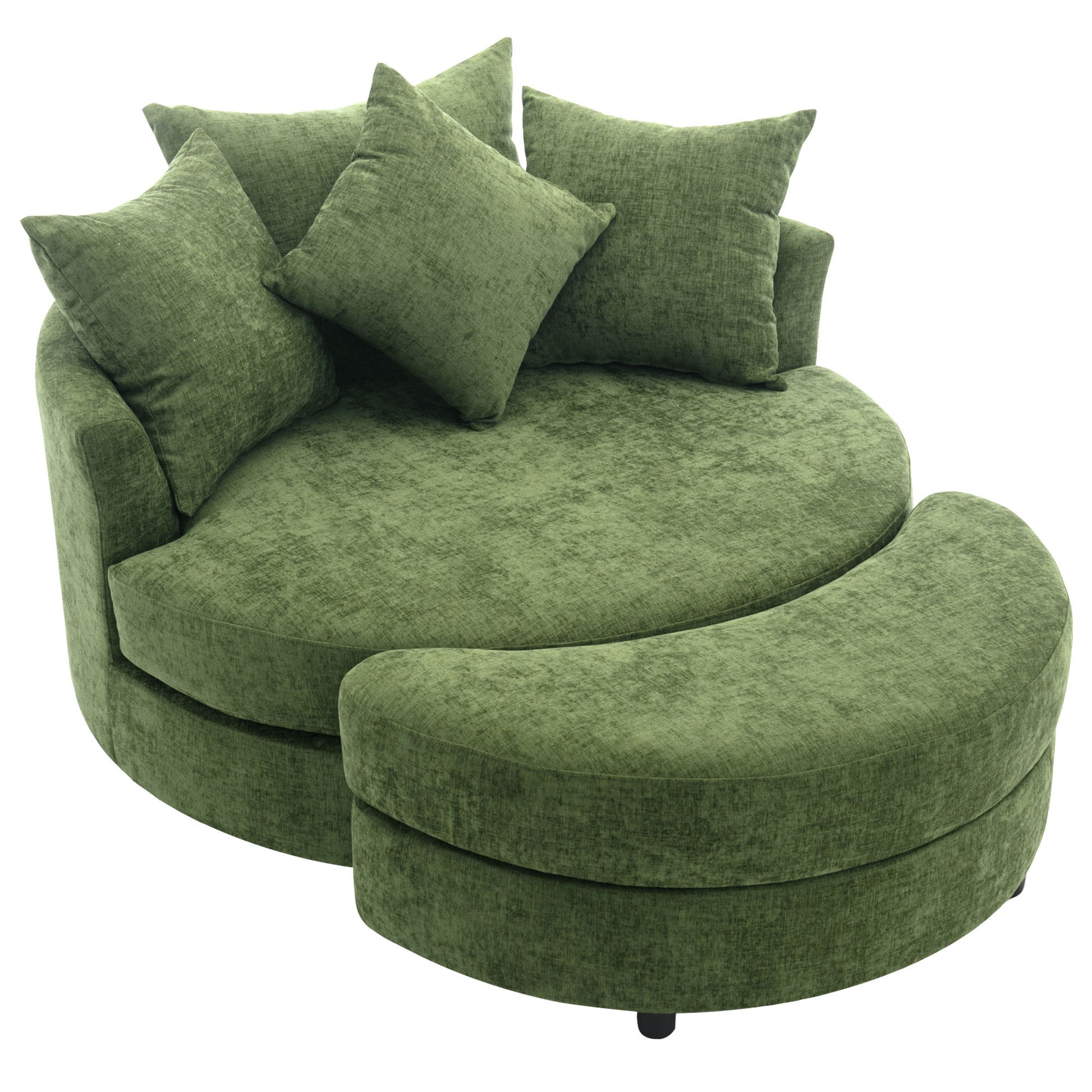 Orisfur. 360 Swivel Accent Barrel Chair With Storage Ottoman & 4 Pillows, Modern Chenille Leisure Chair Round Accent For Living Room, Green Green Foam Chenille