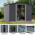 Outdoor Storage Shed 8 X 6 Ft Large Metal Tool Sheds, Heavy Duty Storage House With Sliding Doors With Air Vent For Backyard Patio Lawn To Store Bikes, Tools, Lawnmowers Dark Grey Dark Grey