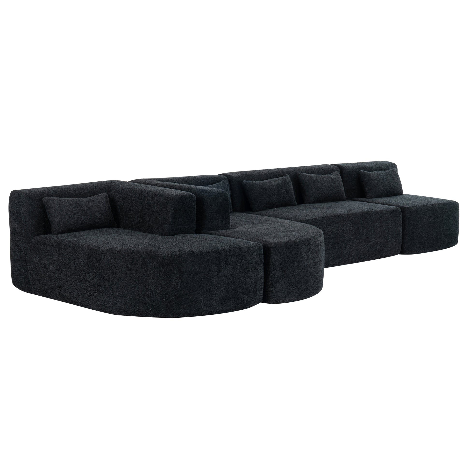 143.7" Upholstered Sofa Free Combined Sofa Couch With Two Chaise Lounge And Five Back Pillows For Living Room, Black Black Foam Polyester 5 Seat