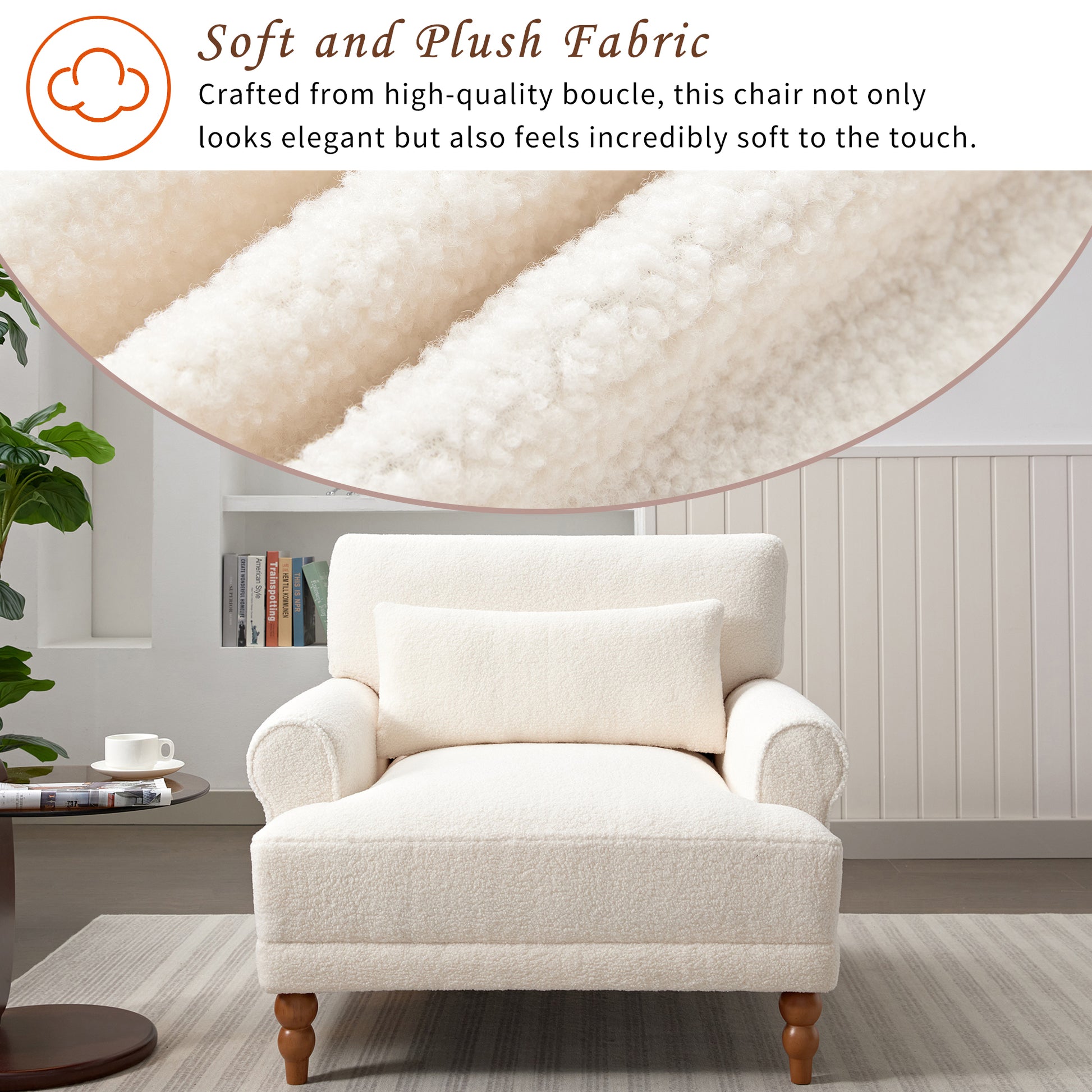 Mirod Elegant Circular Armrests, Ergonomic Lumbar Support, Vintage Roman Column Legs, Luxurious Large Size, Enhances Living Room Aesthetics, For Living Room,Bedroom And Study Beige Boucle