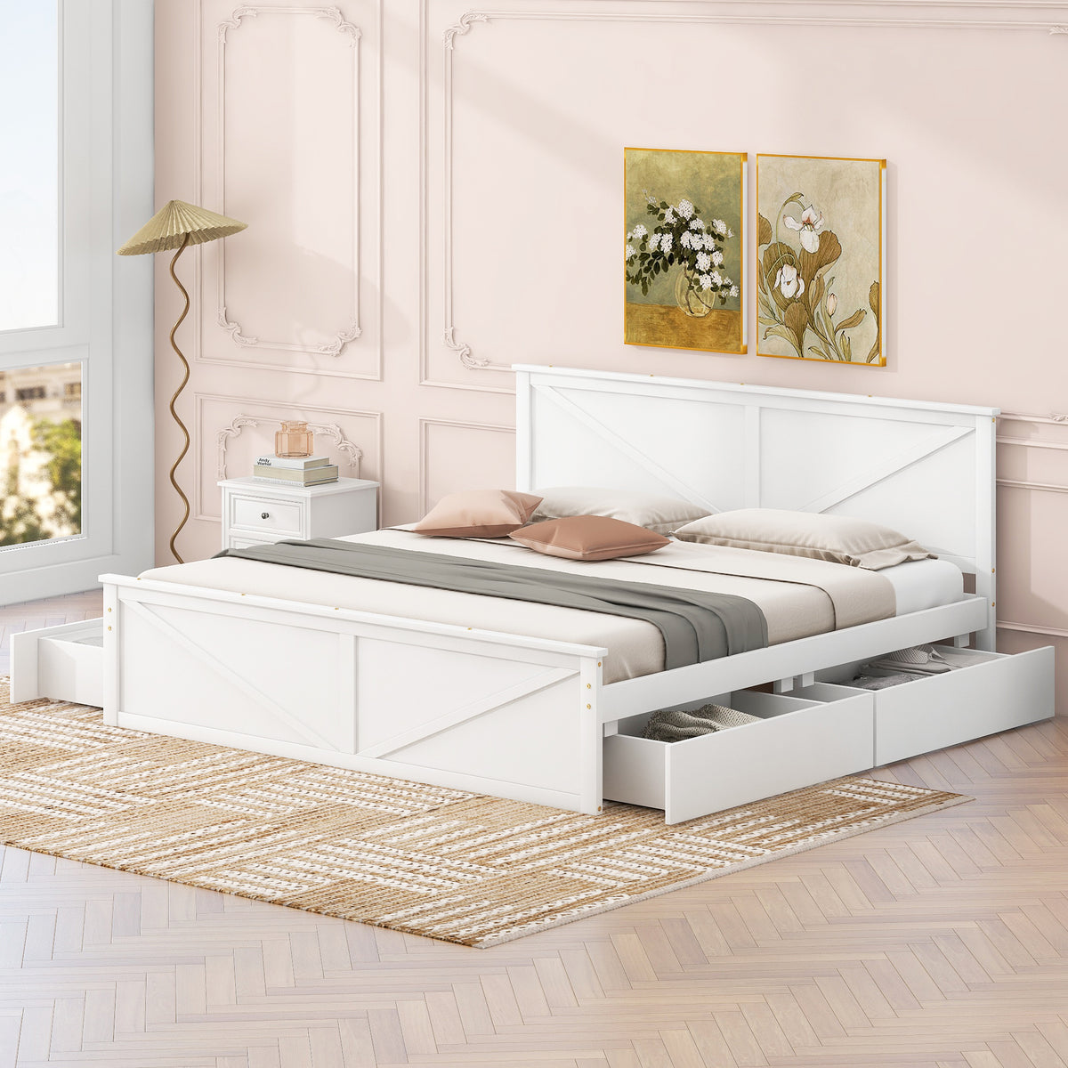Drawable Bed Pine Platform Bed With Drawers White Twin Bed Frame With Storage