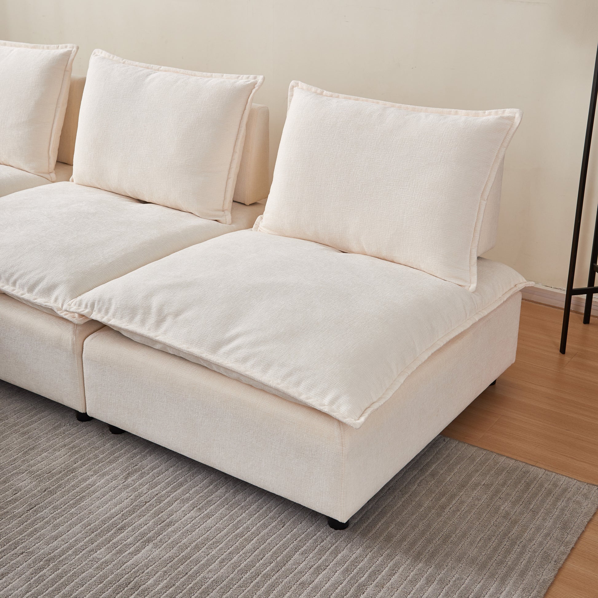 Modern Armless Accent Chair, Single Sofa Couch With Ottoman Compact Design, Space Saving Seating For Living Room, Bedroom, Apartment, Office Beige Wood Medium Soft Foam Chenille 1 Seat