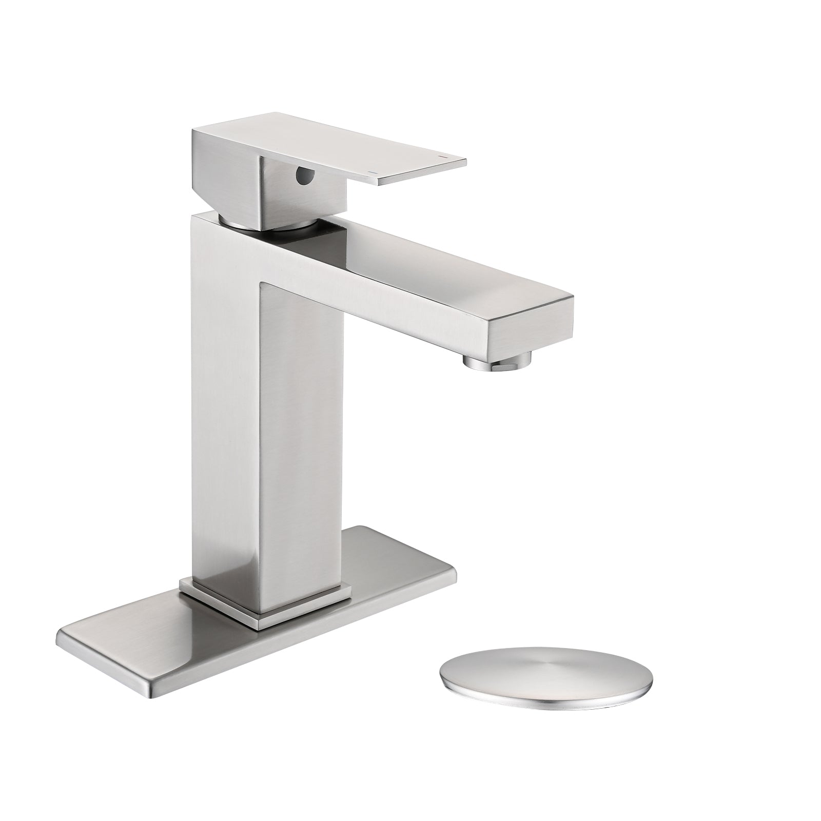 Bathroom Faucet Single Hole, Single Handle Stainless Steel Faucet For Bathroom Sink With Deckplate And Drain Assembly One Brushed Nickel Deck Mounted Bathroom Nickel Contemporary 1 Hole Faucets Stainless Steel Manual