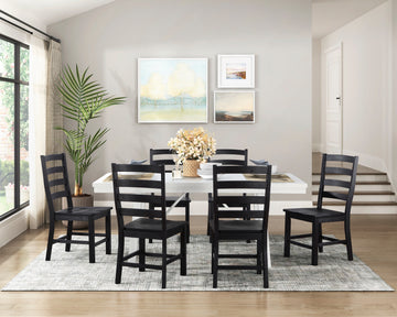 Modern Contemporary Black White 7Pc Dining Set Table And 6 Side Chairs Set Wooden Kitchen Dining Furniture Casual Style Wood Wood Black White Seats 6 Wood Dining Room 72 Inches Casual,Farmhouse Rectangular Dining Table With Chair Wood