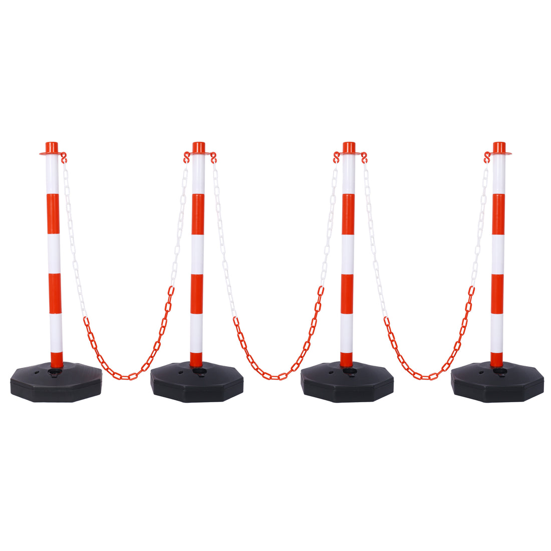 4 Pack Traffic Delineator Post Cones With Fillable Base, Adjustable Plastic Safety Barrier With 5Ft Plastic Chain, Outdoor And Indoor Crowd Control Stanchion For Traffic Control And Warning W R White Red Plastic