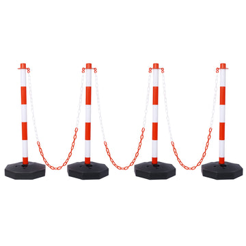 4 Pack Traffic Delineator Post Cones With Fillable Base, Adjustable Plastic Safety Barrier With 5Ft Plastic Chain, Outdoor And Indoor Crowd Control Stanchion For Traffic Control And Warning W R White Red Plastic