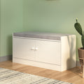 Shoe Storage Bench With 2 Door Cabinet, Entryway Bench With Shoe Storage, Shoe Bench With Cushion, Adjustable Shelves, Shoe Rack Bench For Entrance, Hallway, Bedroom, White Gray White Gray White