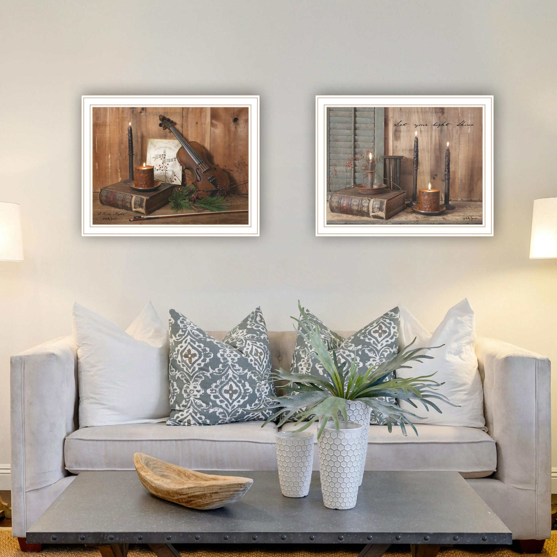 2 Piece Vignette Candlelight O Holy Night White Framed Wall Art For Living Room, Bedroom Wall Art Print For Home Decor By Billy Jacobs Multi Wood Paper