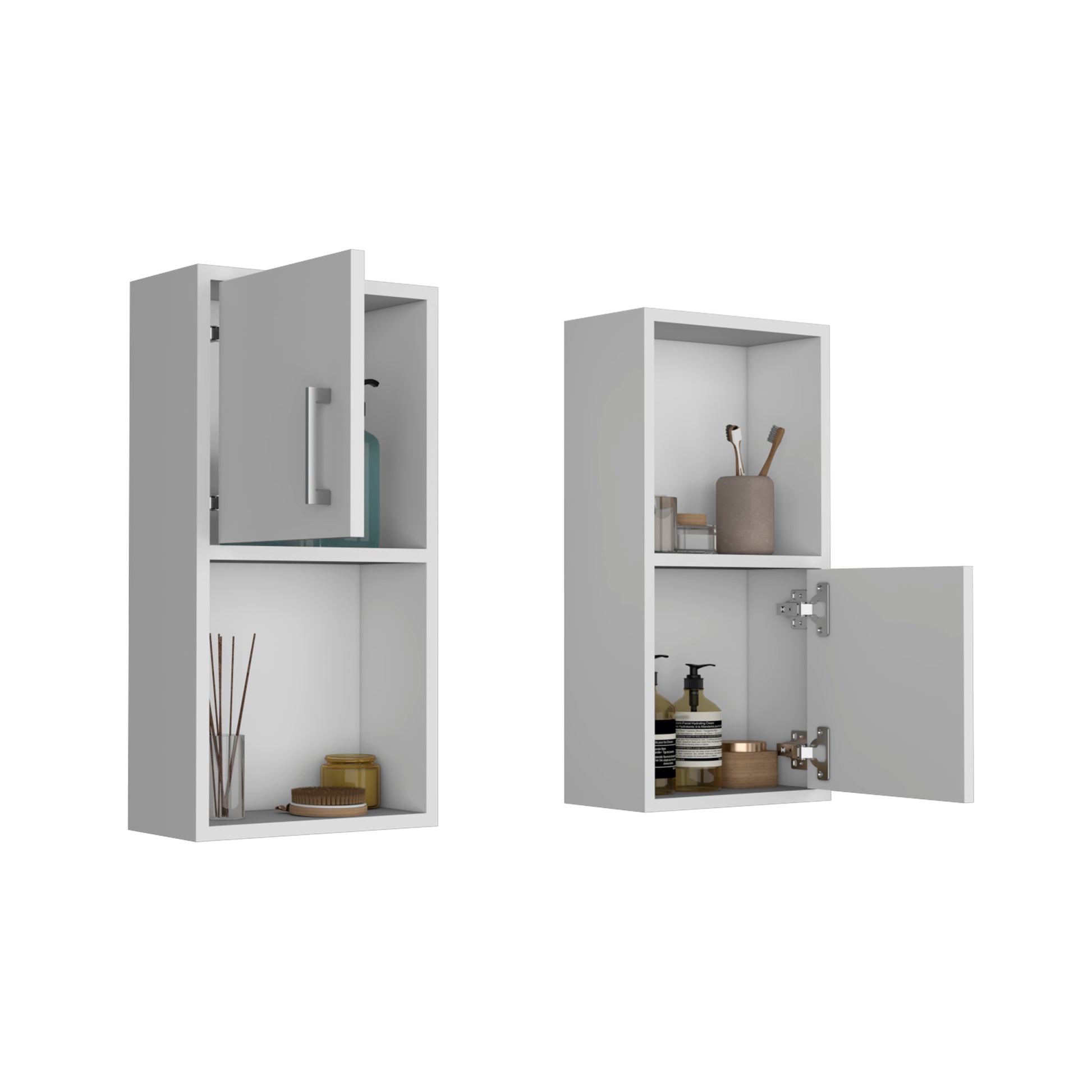 Oba 2 Pc Wall Mounted Bathroom Medicine Cabinet With Open And Closed Storage 2 White 2 4 Bathroom Freestanding Modern Particle Board Engineered Wood