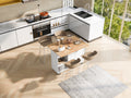 K&K Kitchen Island With Foldable Counter Top, Kitchen Storage Cart With Slide Out Shelf, Towel Rack And Drawer, Rolling Kitchen Cart On Wheels, For Kitchen, Living Room, Dining Room, White White Brown Kitchen Classic,Farmhouse,Luxury,Modern Rectangular