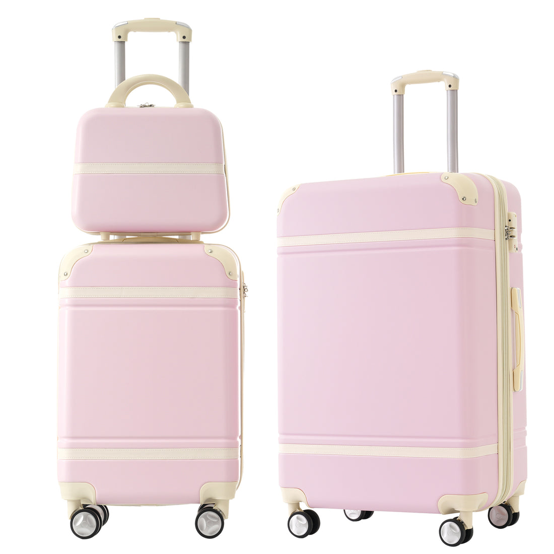 Hardshell Luggage Sets 3 Pieces 20" 24" Luggages And Cosmetic Case Spinner Suitcase With Tsa Lock Lightweight,Light Pink Light Pink Abs