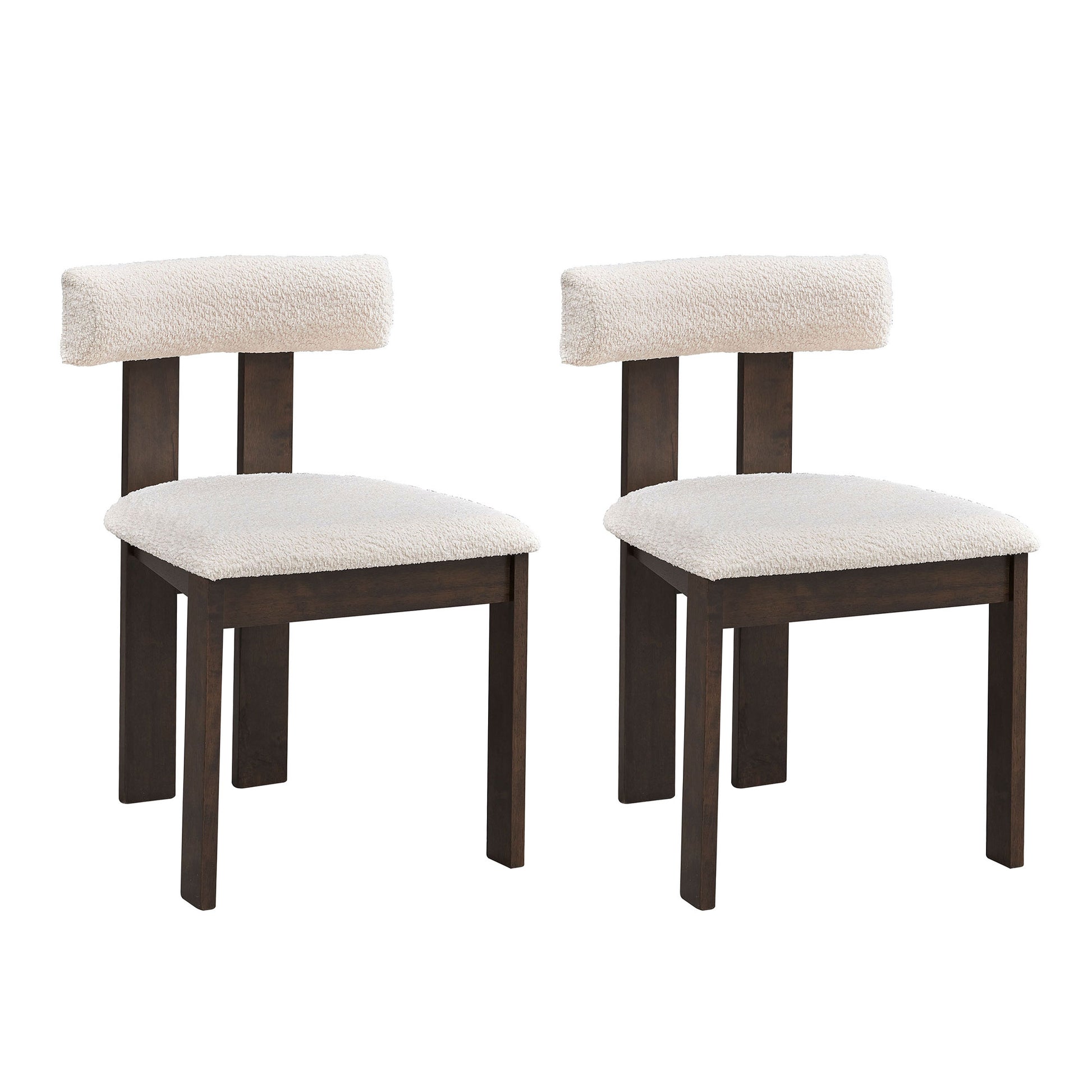 Wooden Dining Chairs Set Of 2, Modern Boucle Upholstered Kitchen Side Chairs,Mid Century Modern Kitchen Chairs With Open Back Farmhouse Wooden Side Chairs For Dining Room,Living Room,Restaurant Dark